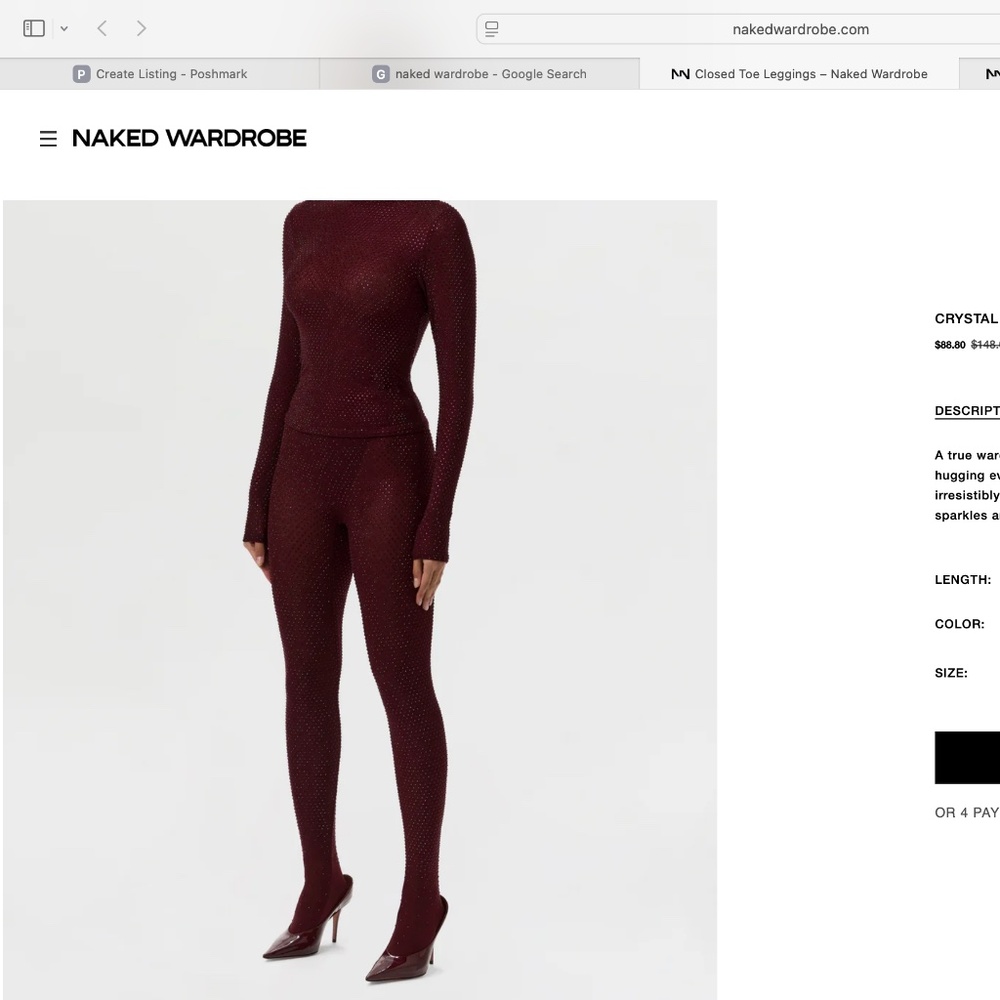 NWT Naked Wardrobe Crystal Toe Leggings Plum (Medium)